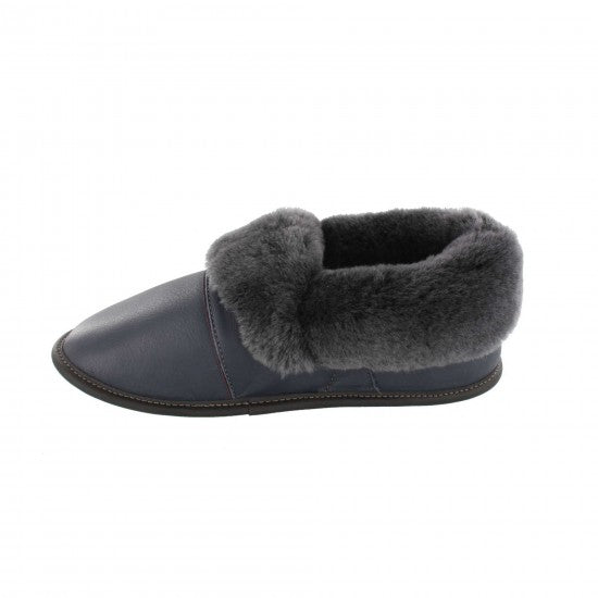 Pantoufles Garneau PARESSEUSE EN CUIR Marine Mouton Silverfox pour Hommes - Dealorys