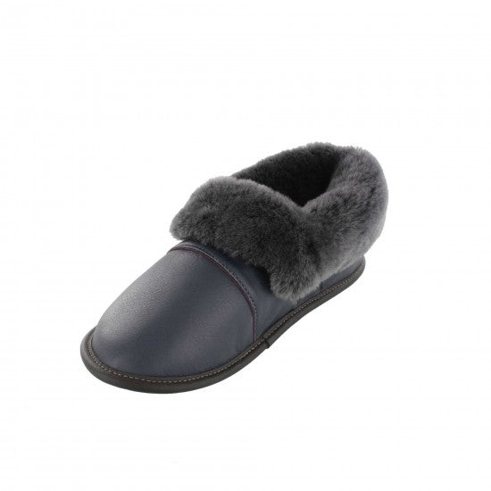 Pantoufles Garneau PARESSEUSE EN CUIR Marine Mouton Silverfox avec semelle EVA pour Hommes - Dealorys