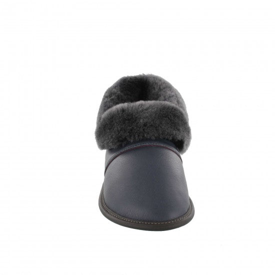 Pantoufles Garneau PARESSEUSE EN CUIR Marine Mouton Silverfox pour Hommes - Dealorys