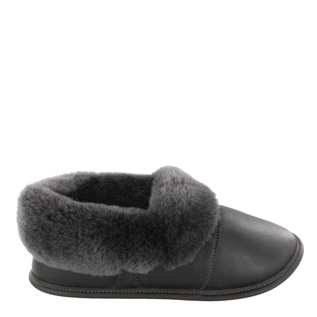 Pantoufles Garneau PARESSEUSE EN CUIR Noir Mouton Silverfox avec semelle EVA pour Hommes - Dealorys