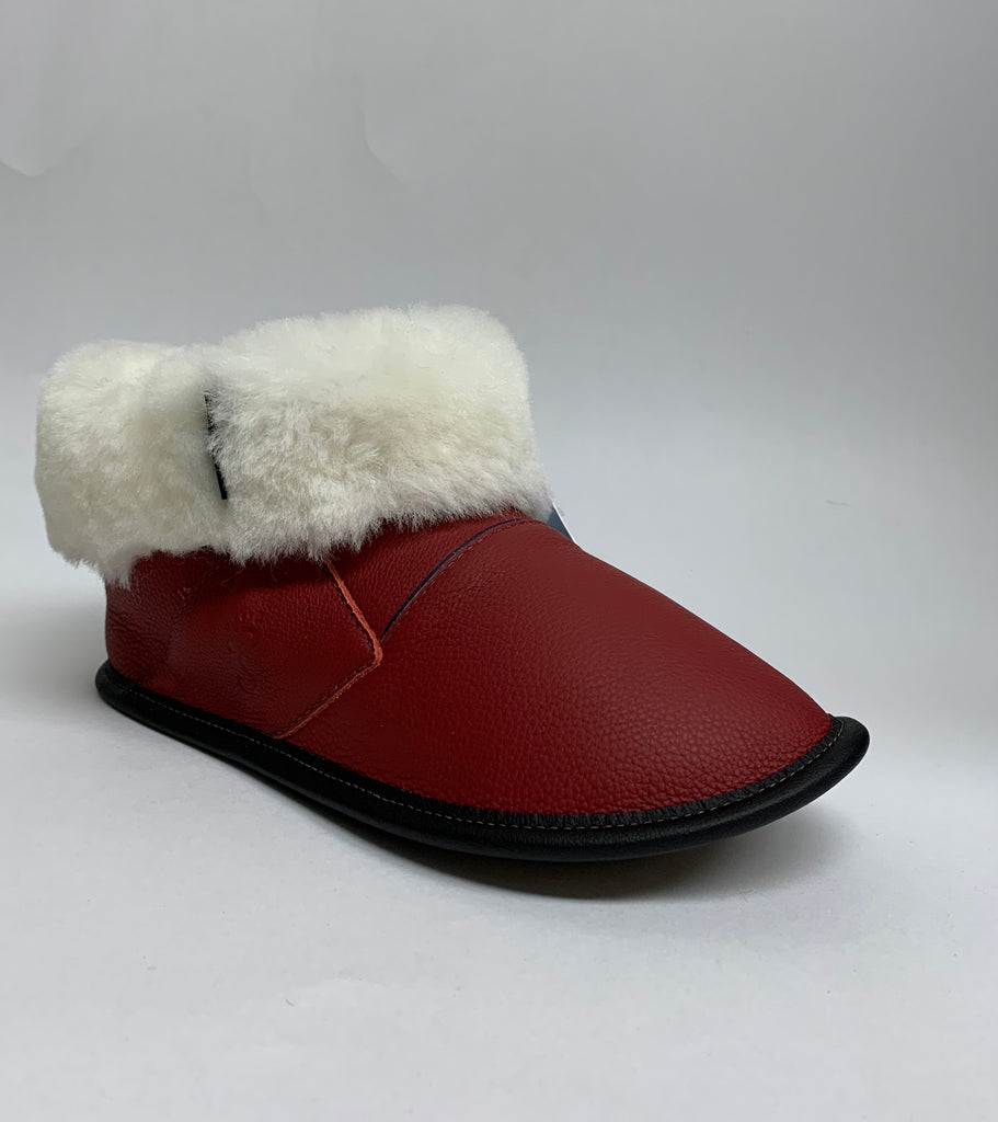 Pantoufles Garneau Bottine Souriante pour Femmes en Mouton en Cuir 2 tons Rouge - Dealorys