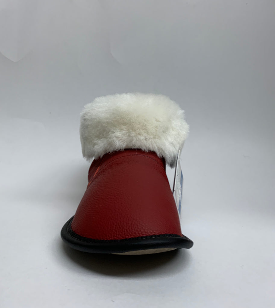Pantoufles Garneau Bottine Souriante pour Femmes en Mouton en Cuir 2 tons Rouge - Dealorys