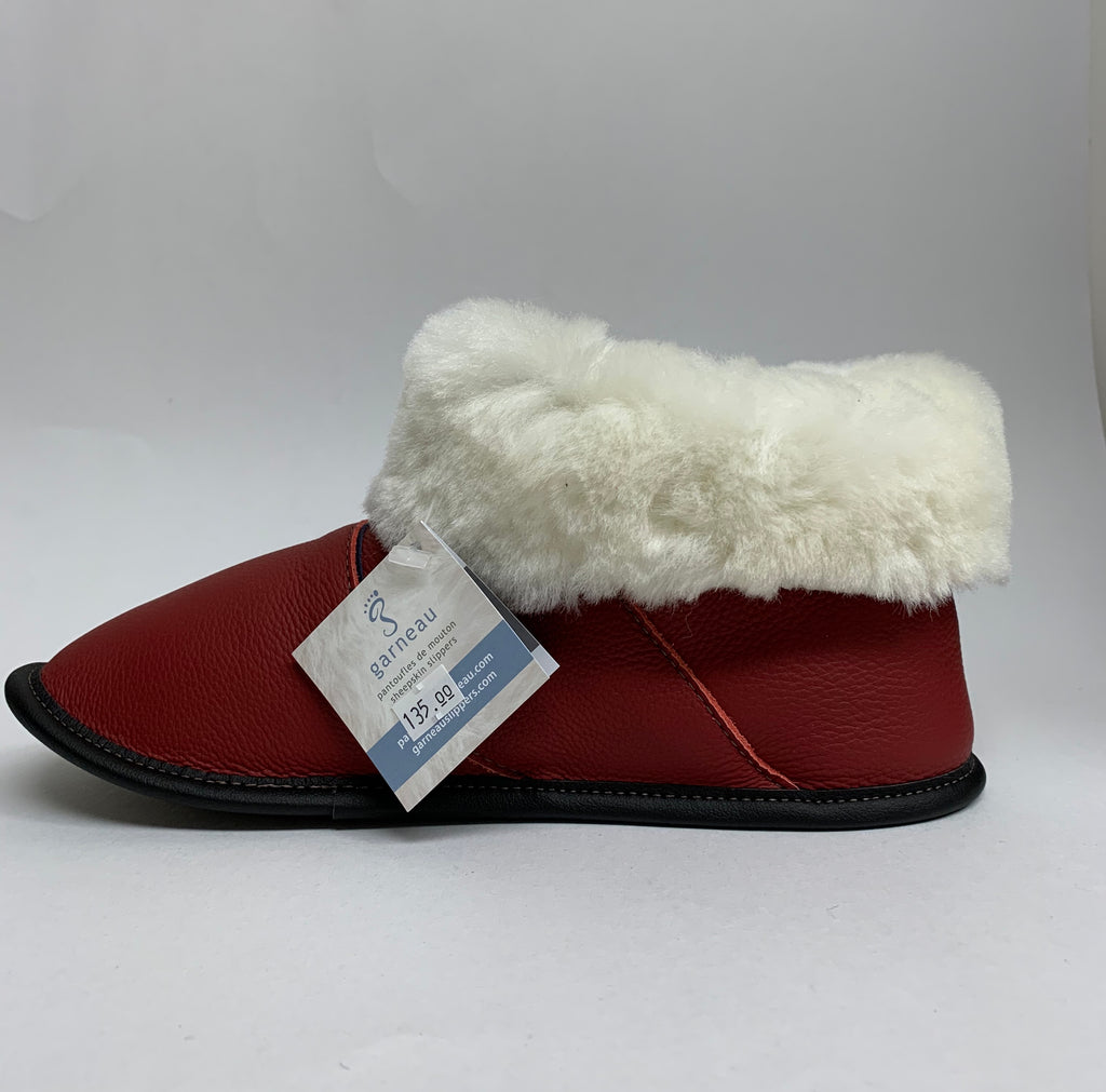 Pantoufles Garneau Bottine Souriante pour Femmes en Mouton en Cuir 2 tons Rouge - Dealorys