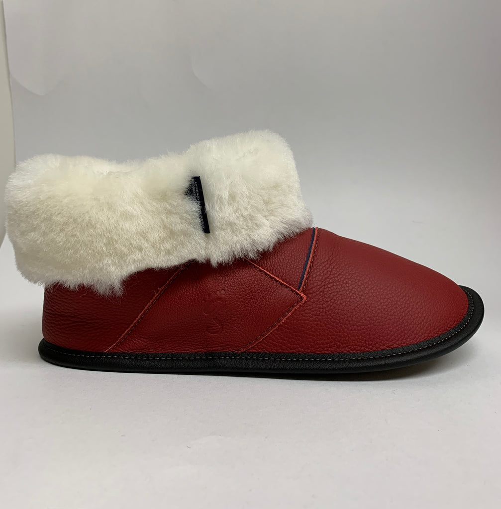 Pantoufles Garneau Bottine Souriante pour Femmes en Mouton en Cuir 2 tons Rouge - Dealorys