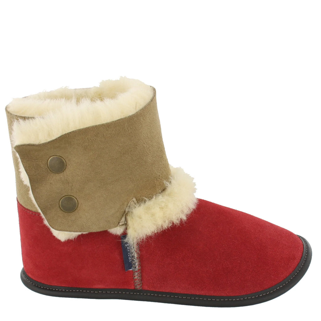 Pantoufles Garneau BOTTILLON EN MOUTON RETOURNÉ Rouge Mouton Beige | Pantoufles pour femmes - Dealorys
