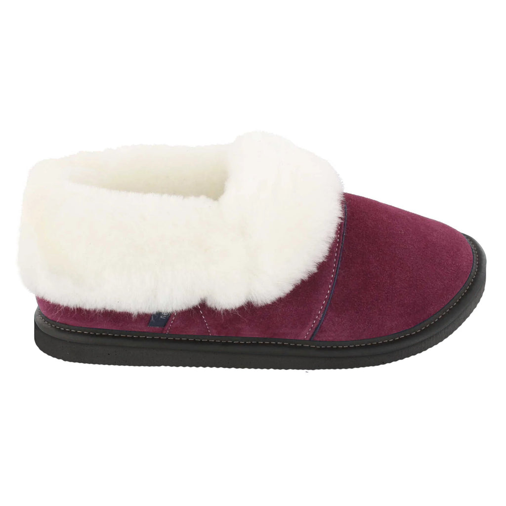 Pantoufles Garneau PARESSEUSE EN SUEDE Prune Mouton Blanc | Pantoufles pour femmes avec semelles EVA - Dealorys