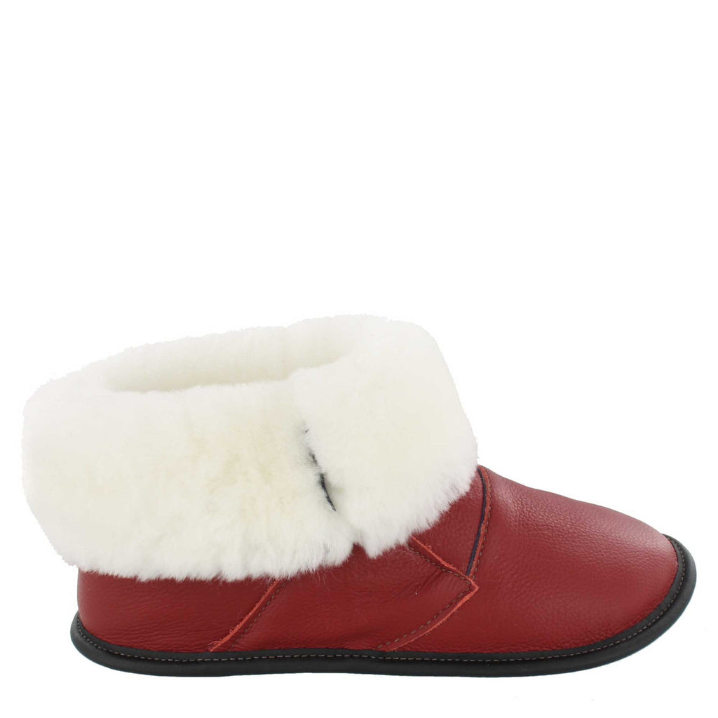 Pantoufles Garneau Bottine Souriante pour Femmes en Mouton en Cuir 2 tons Rouge - Dealorys