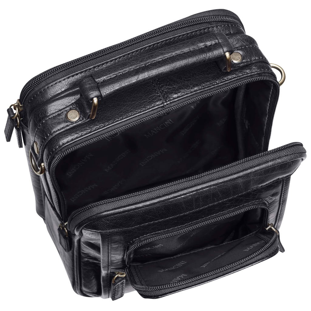 Mancini Grand sac unisexe avec organisateur arrière à glissière 1410-12 Noir | Cuir - Dealorys