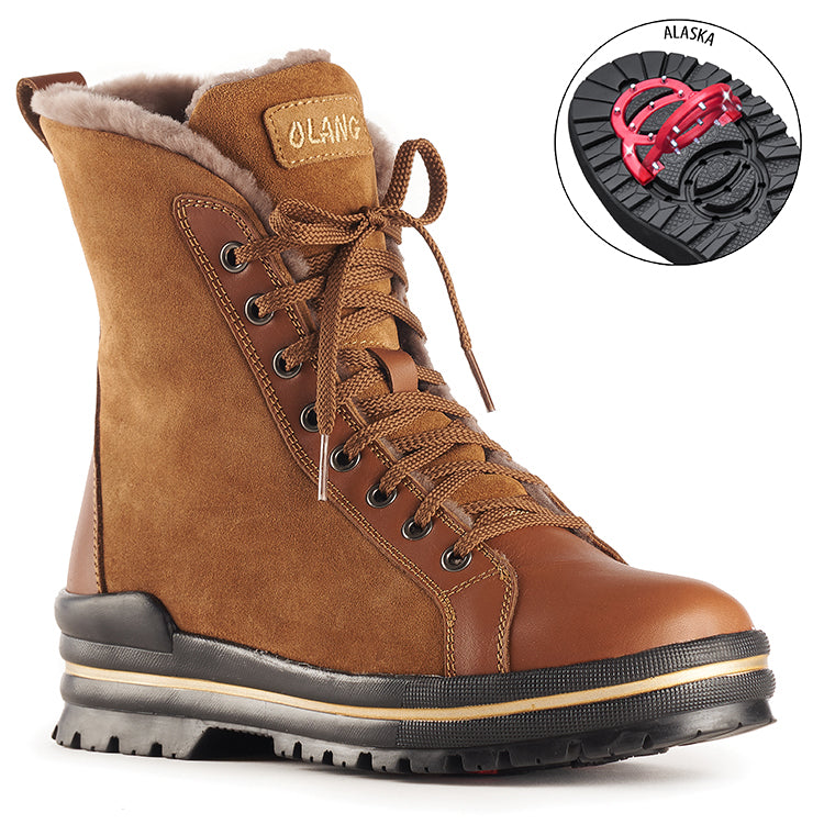 Olang ZAIDE CUOIO Bottes d'hiver à crampons rabattables pour femmes - Dealorys