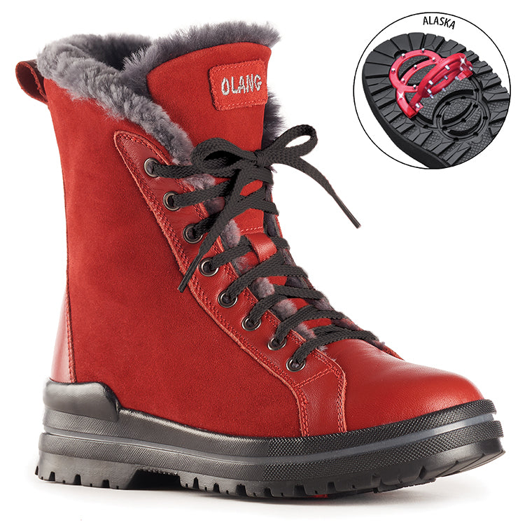 Olang ZAIDE ROSSO Bottes d'hiver à crampons rabattables pour femmes - Dealorys
