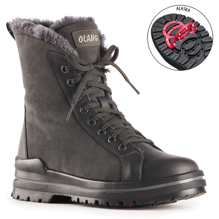Olang ZAIDE ANTRACITE Bottes d'hiver à crampons rabattables pour femmes - Dealorys