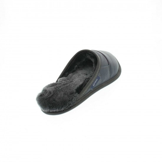Pantoufles Garneau MULE TOUT USAGE EN CUIR 2 TONS Marine Mouton Silverfox pour Hommes en Mouton - Dealorys