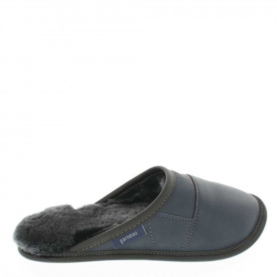 Pantoufles Garneau MULE TOUT USAGE EN CUIR 2 TONS Marine Mouton Silverfox pour Hommes en Mouton - Dealorys