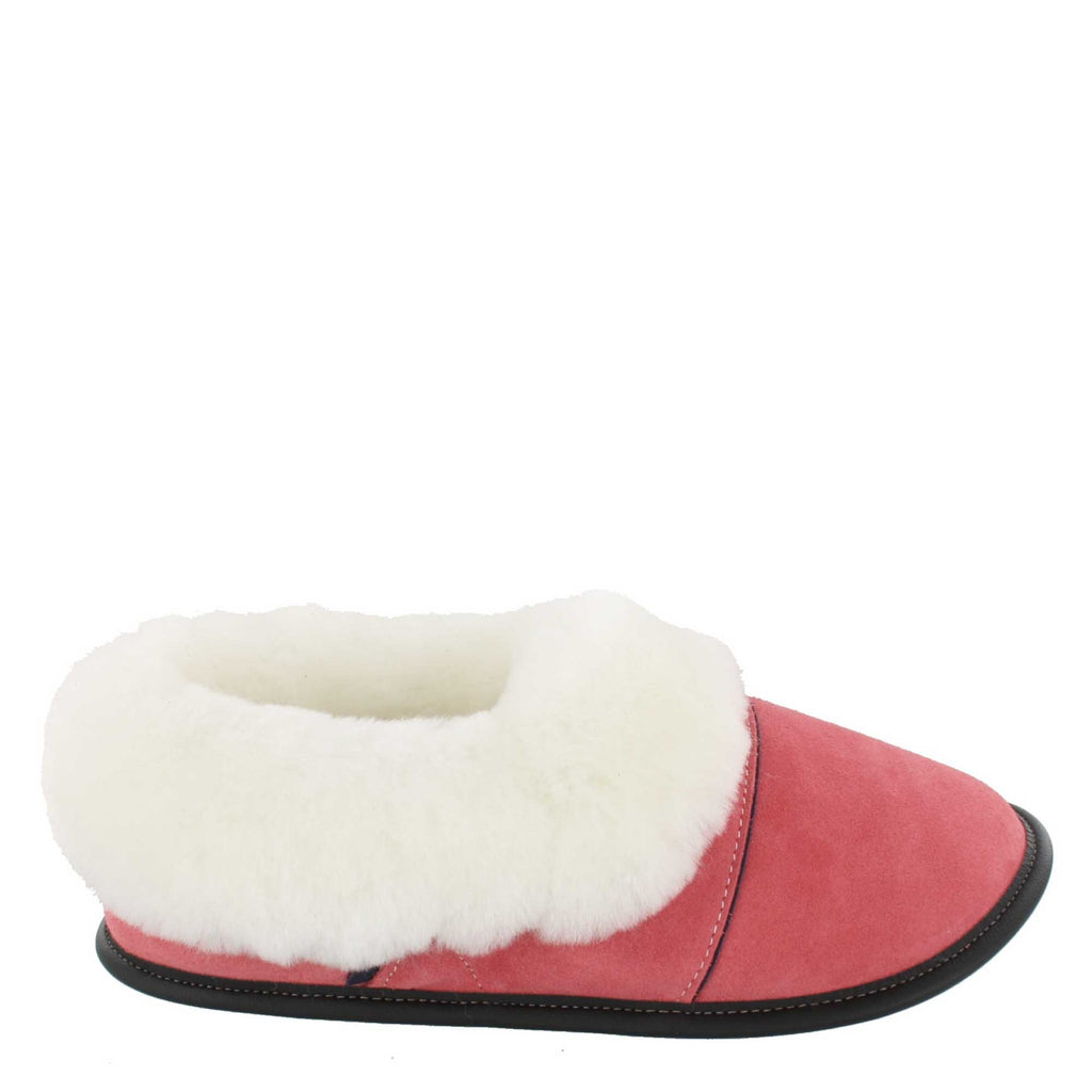 Pantoufles Garneau PARESSEUSE EN SUEDE ROSE Mouton blanc pour Femmes - Dealorys