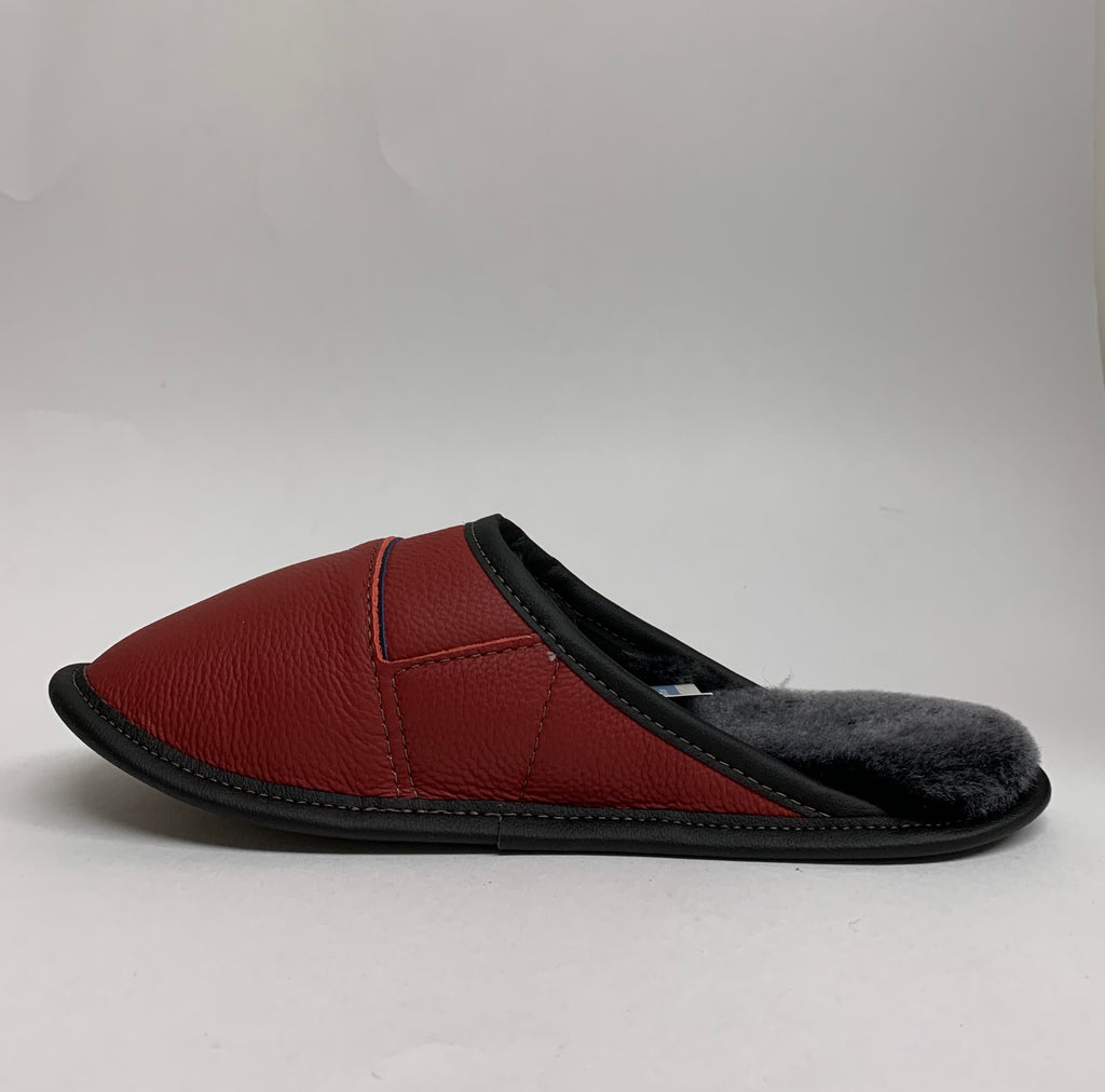 Pantoufles Garneau MULE TOUT USAGE EN CUIR 2 TONS Rouge Mouton Silverfox pour Femmes en Mouton - Dealorys